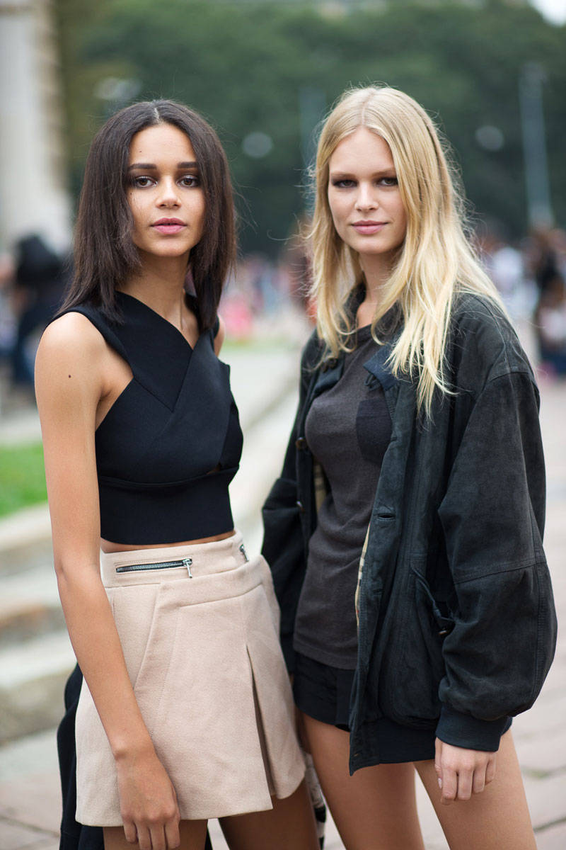 Binx Walton and Anna Ewers Street Style during Milan Fashion Week Spring-Summer 2015