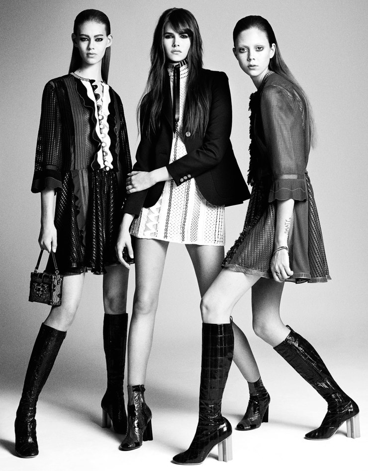 Ondria Hardin, Vanessa Moody and Natalie Westling by Luigi Murenu & Iango Henzi for Vogue Japan April 2015, wearing Louis Vuitton