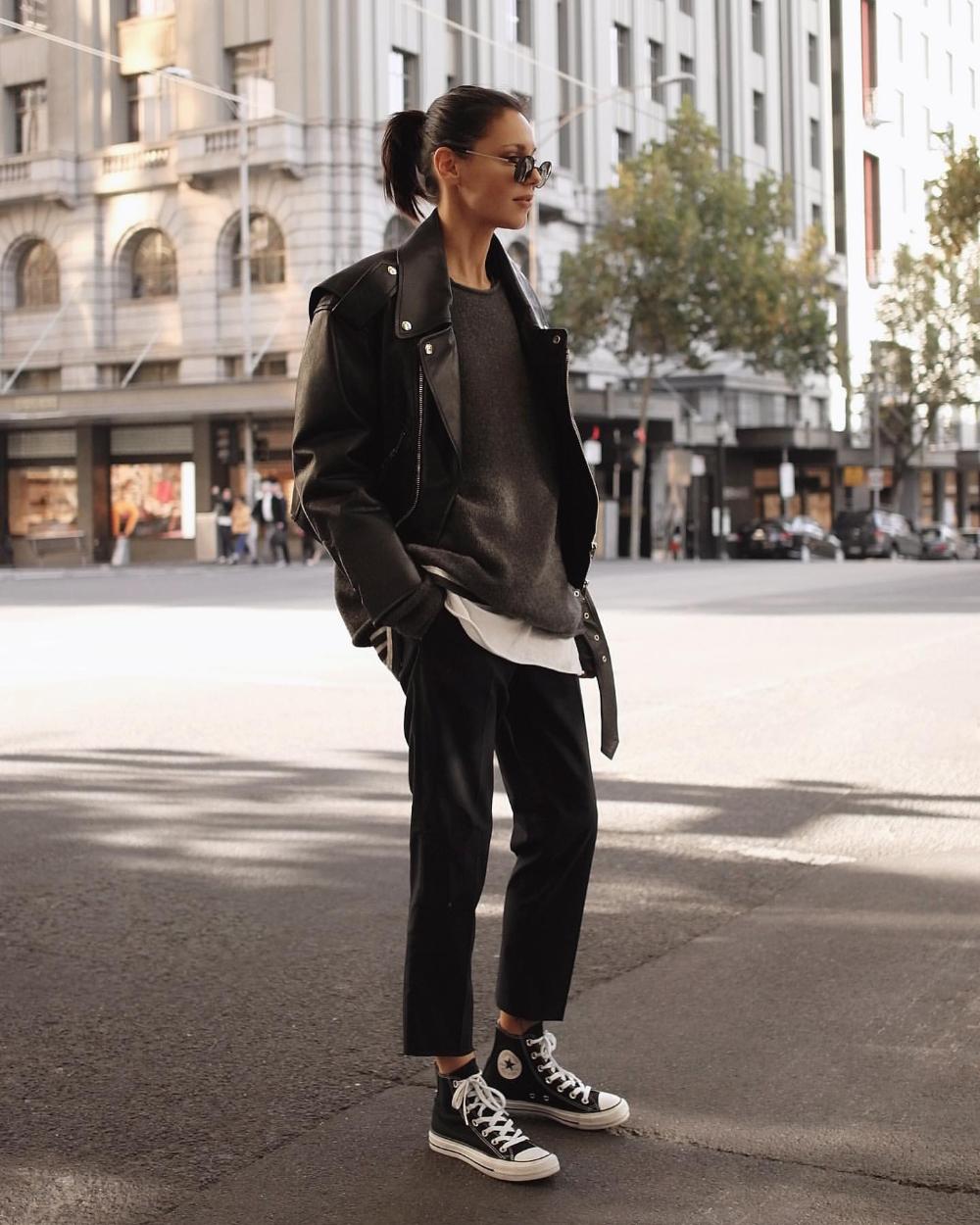 Pepa Mack Minimal Style Casual Denim Leather Outfits 