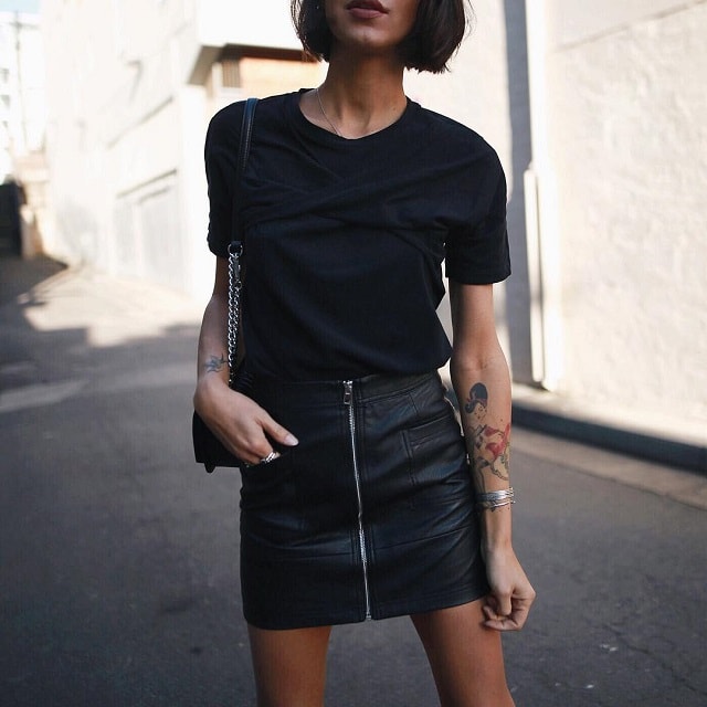 Pepa Mack Leather Zip-Up Skirt Black Tee Minimal Fashion