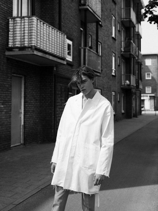 Coat: Off-White. Pants: Raf Simons. Photographer: Zeb Daemen. Stylist: Koen T. Hendriks. Groomer: Cynthia Schippers
