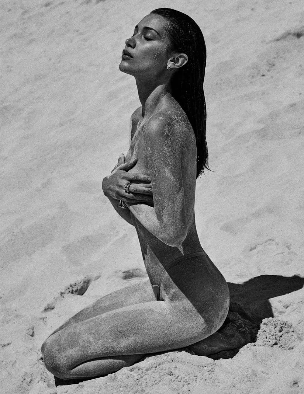 Bella Hadid Black and White Beach Photoshoot