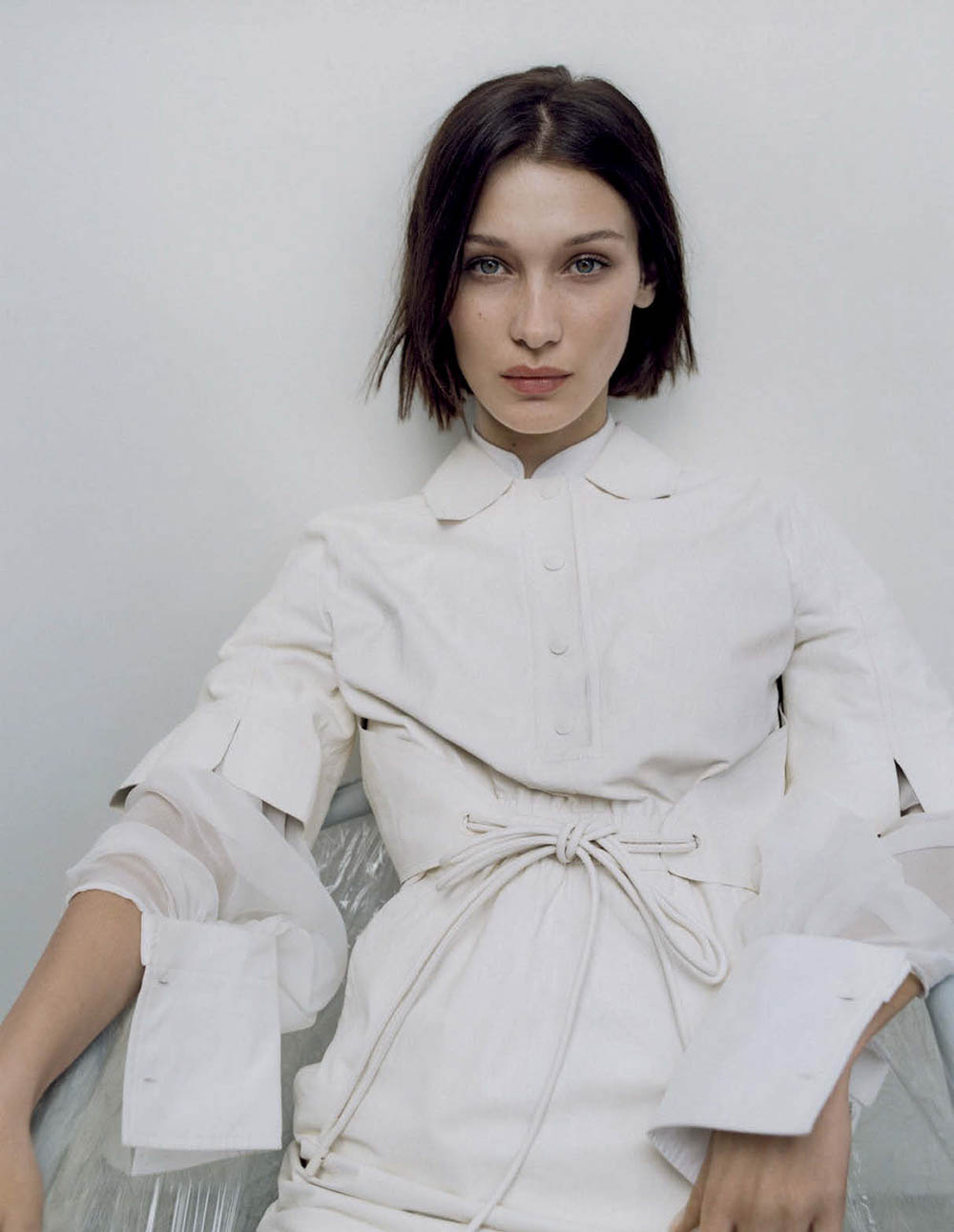 Bella Hadid wears White Shirt Dress