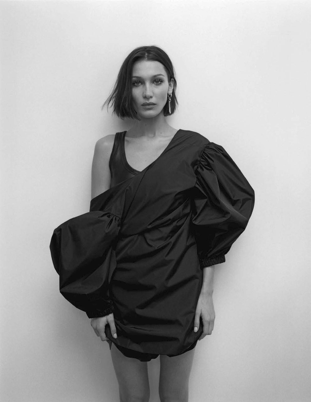 Bella Hadid wears Black Baloon-Sleeve Dress