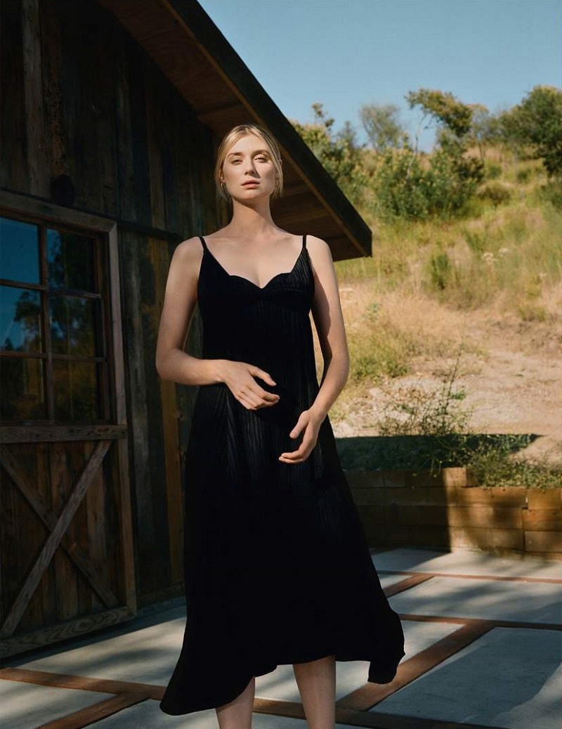 New Horizons: Elizabeth Debicki by Olivia Malone for Porter Magazine July 2020. Dress, Jil Sander; Earrings, Laura Lombardi