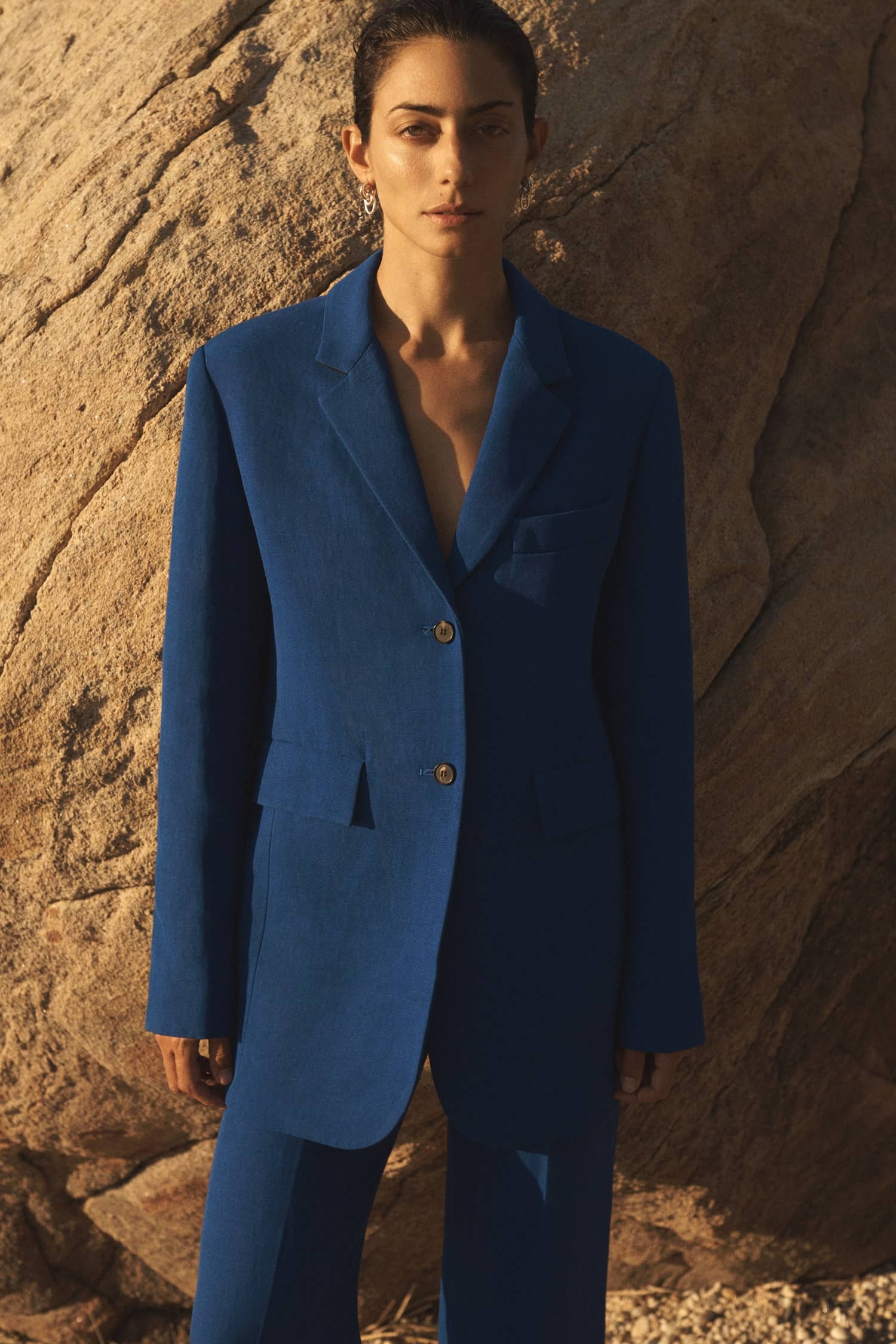 Clothing: CO Blue Suit Jacket / CO Blue Suit Pants / Model: Conie Vallese