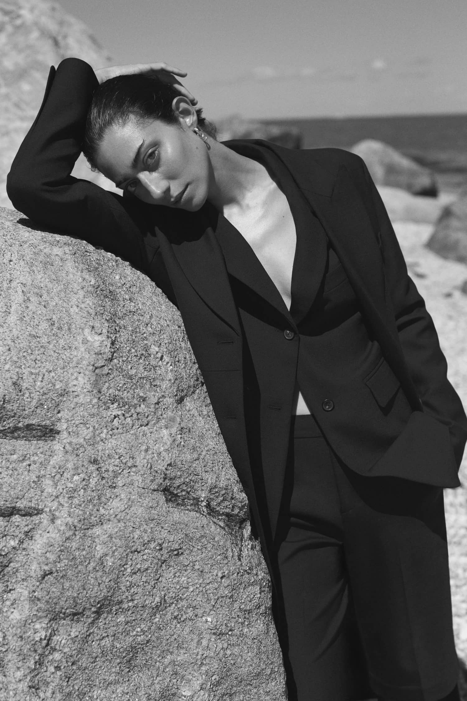 Clothing: CO Black Suit Jacket / CO Black Suit Pants / Model: Conie Vallese