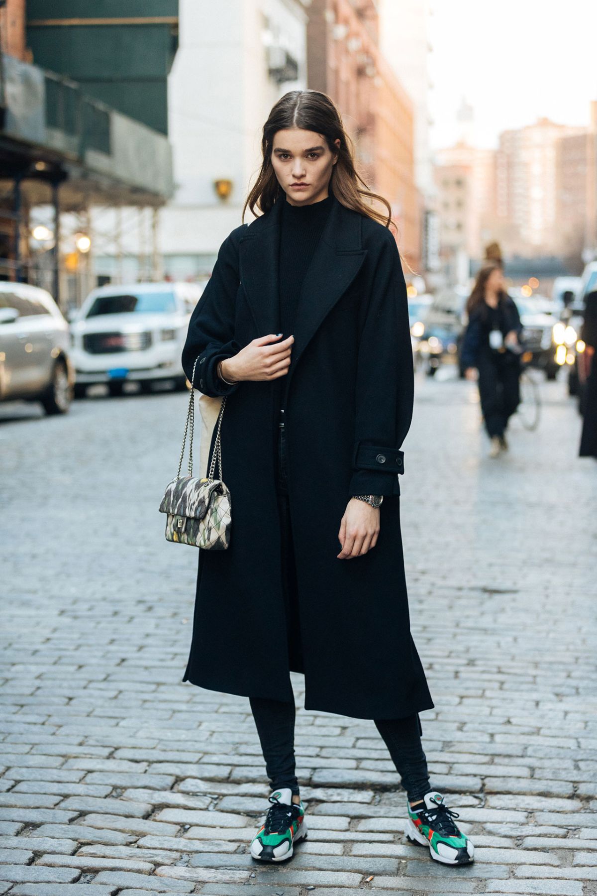 Margriet Loosman Black Coat Street Style at New York Fashion Week Fall-Winter 2020