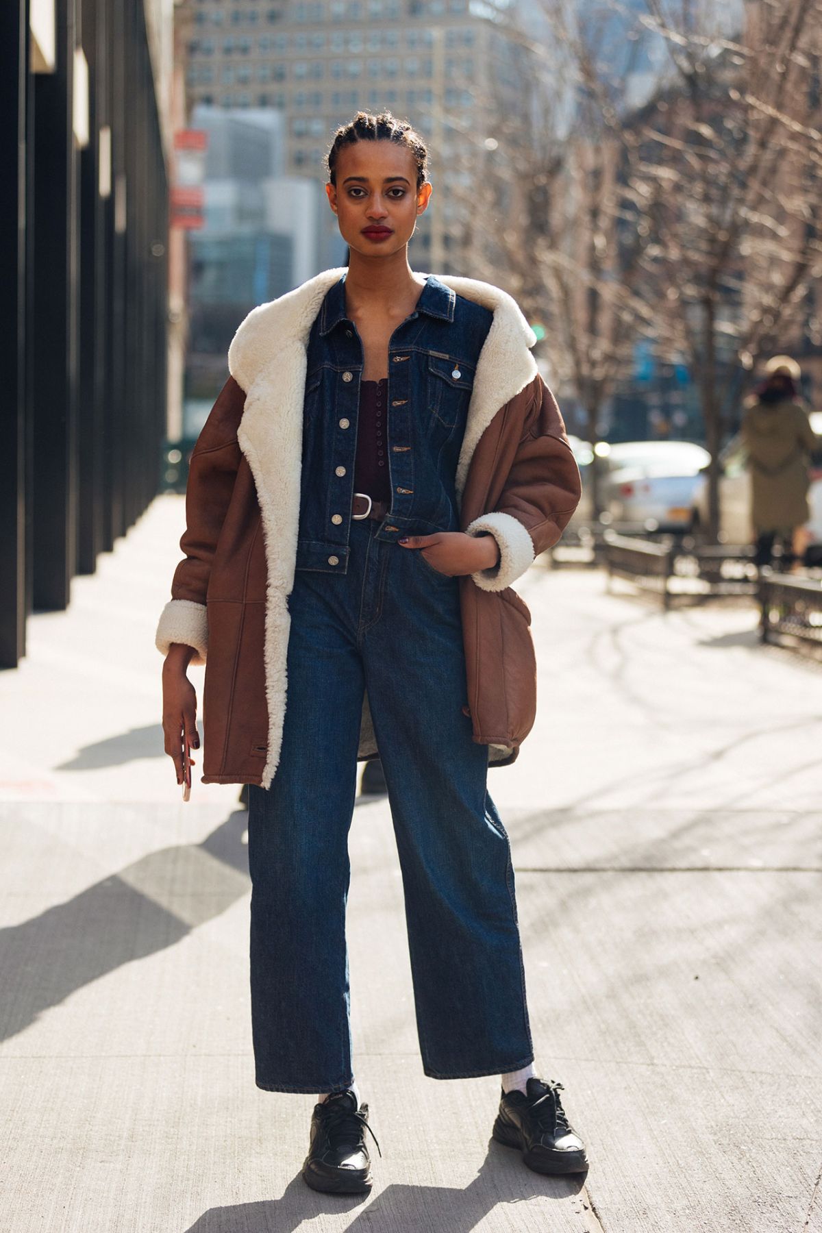 Palmyre Tramini Shearling Jacket Street Style at New York Fashion Week Fall-Winter 2020