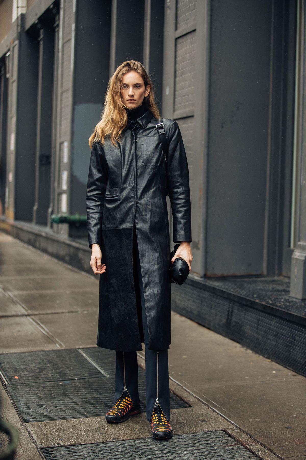 Sarah Berger Leather Coat Street Style at New York Fashion Week Fall-Winter 2020