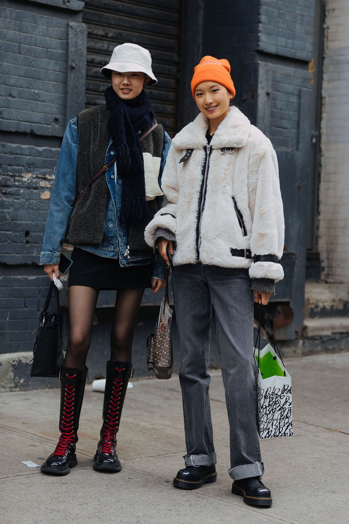 Sijia Kang & Wang Han Shearling Jacket Street Style at New York Fashion Week Fall-Winter 2020