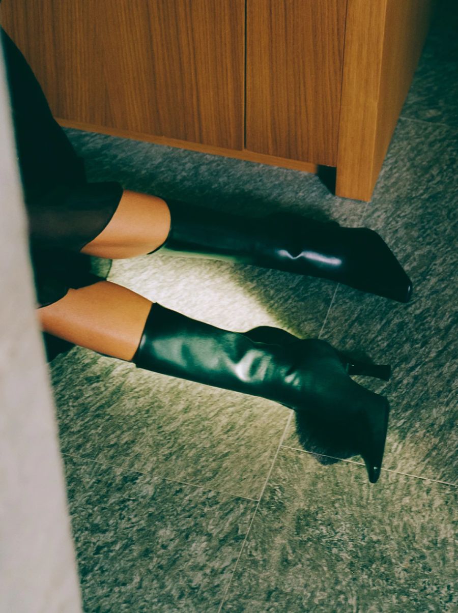 Clothing: Mugler dress; The Row shoes. Model: Adele Aldighieri. Photographer: Alessandro Mannelli. Stylist: Klio Kosuth. Hair Stylist: Yu Nagatomo. Makeup Artist: Gaia Dellaquila
