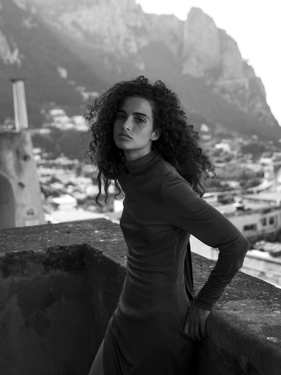 Chiara Scelsi by Filip Koludrovic for Luisaviaroma Fall 2020 Ad Campaign The Attico dress