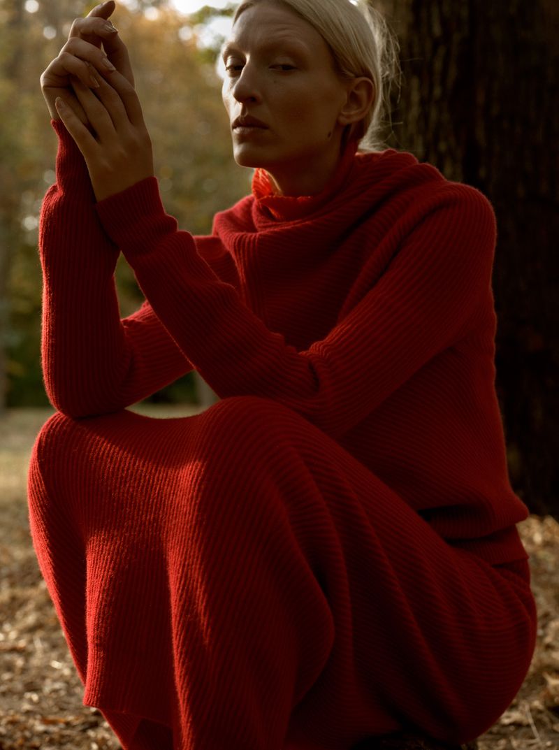 Maggie Maurer in Jil Sander Red Dress by Julien T. Hamon for Solar Magazine October 2019