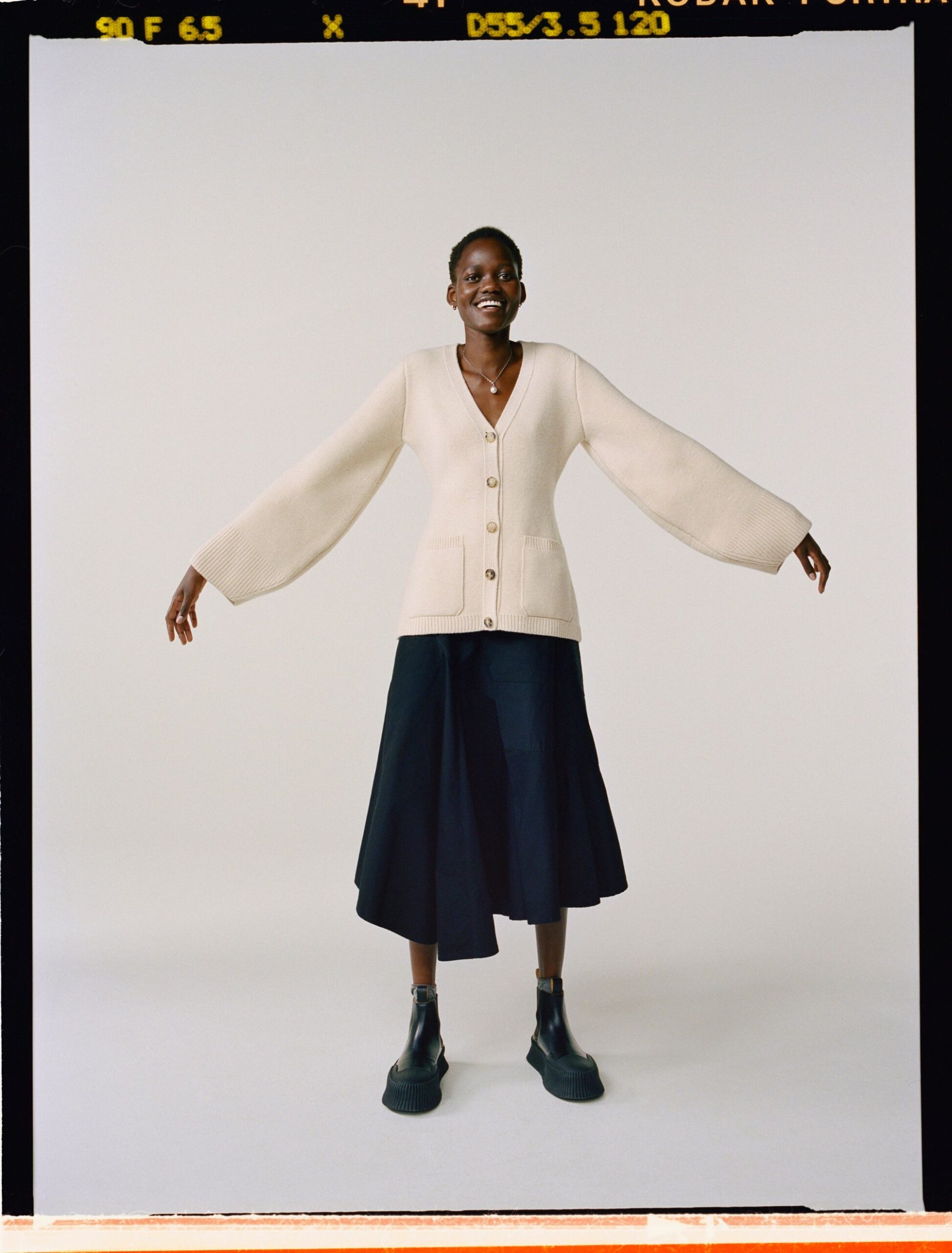 The Wardrobe Foundations: Caren Jepkemei & Olympia Campbell by Misha Taylor for Matches Fashion Spring-Summer 2021 Ad Campaign, Khaite Cardigan, JW Anderson Skirt, Jil Sander Boots