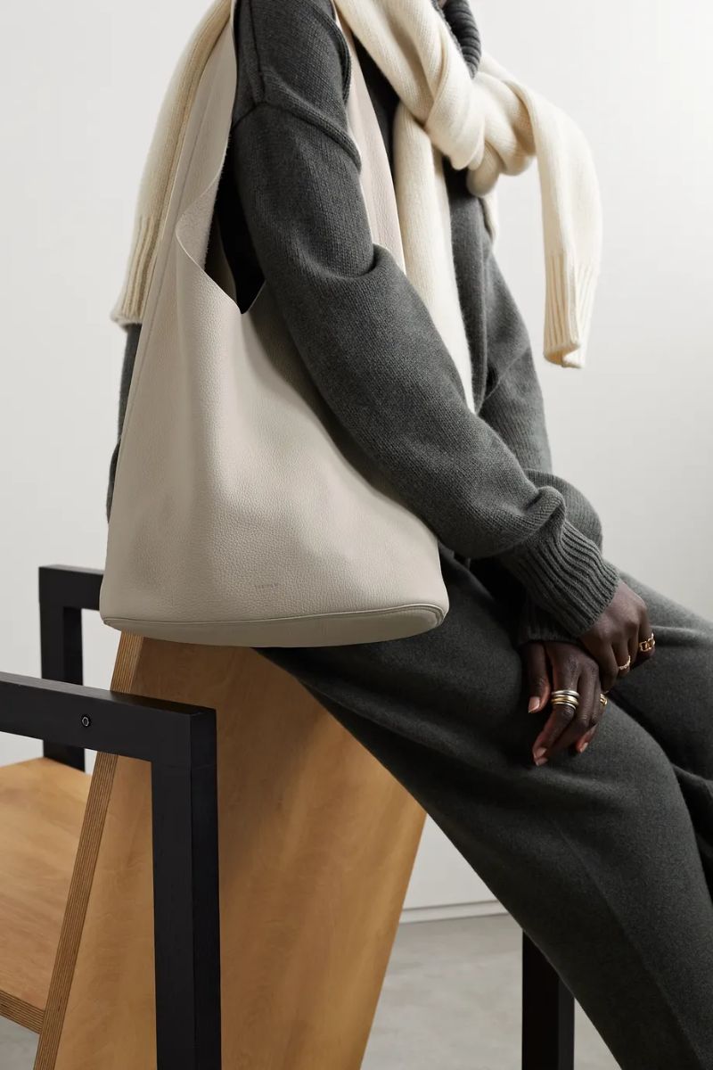 The Row Ivory Bindle Three textured-leather shoulder bag The Row Bags for Women NET-A-PORTER