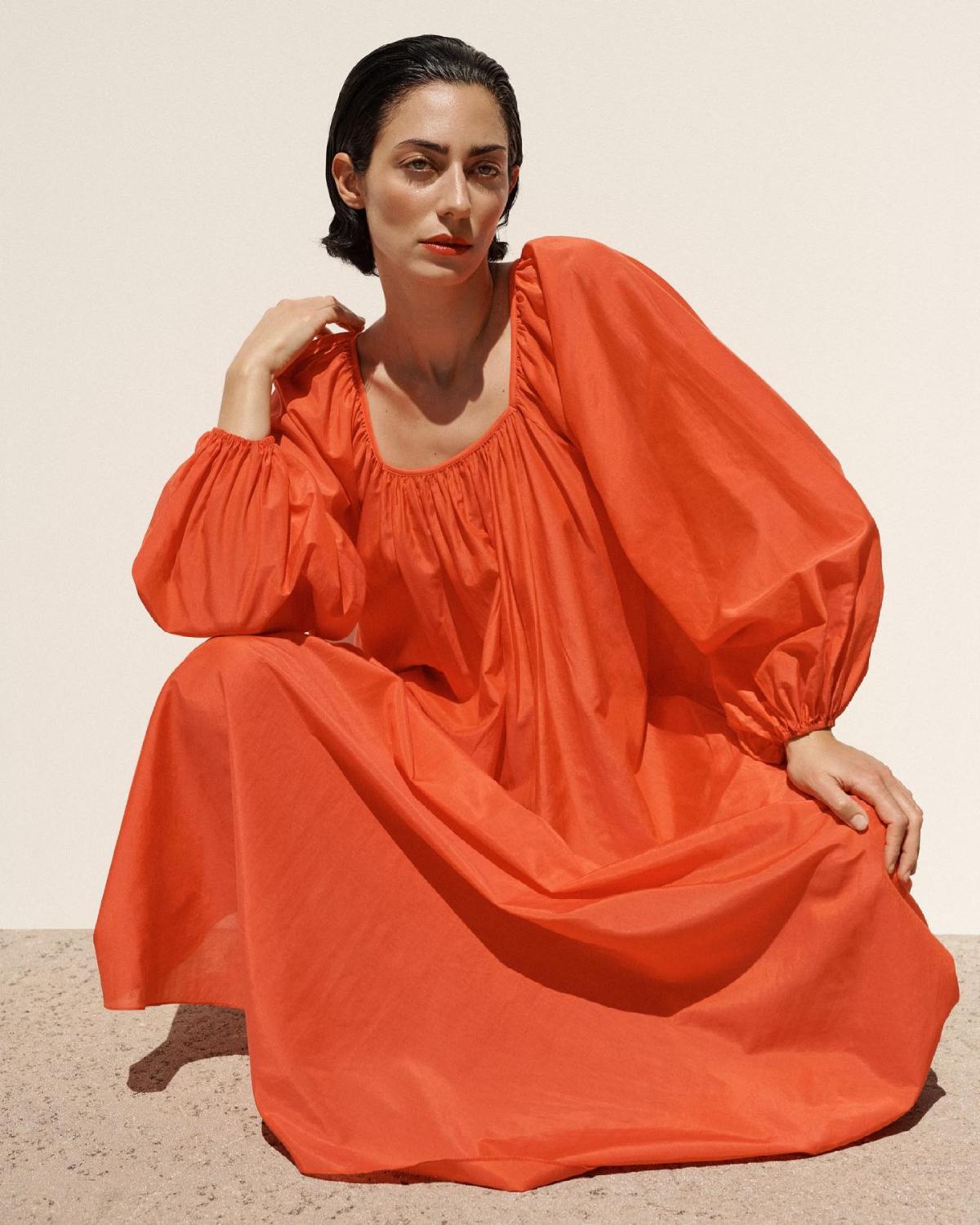 Red oversized organic cotton silk maxi dress