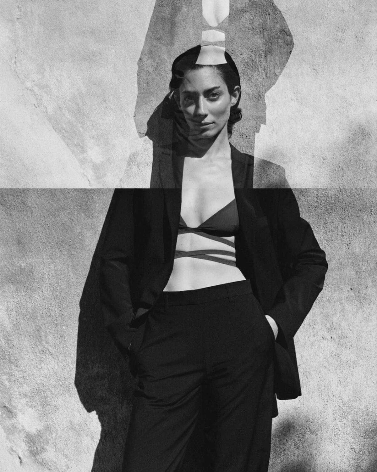 Clothing: Matteau Brown Wrap triangle bikini top. Model: Conie Vallese. Photographer: Alexandra Nataf. Stylist: Ilona Hamer. Hair Stylist: Lauren Palmer-Smith. Makeup Artist: Pati Dubroff