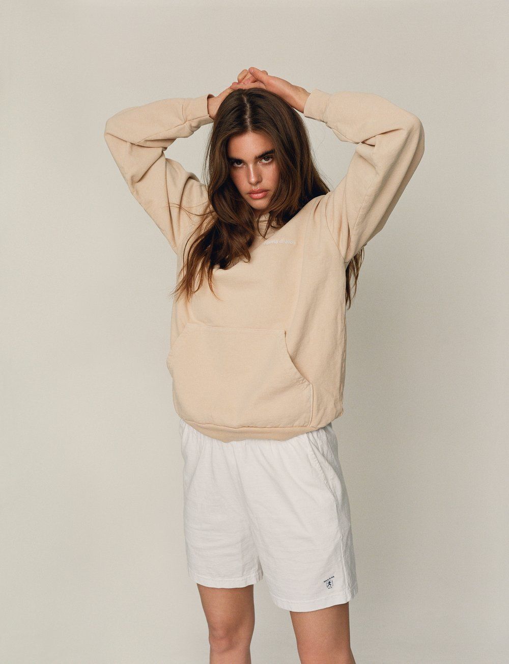 Shop the Activewear Collection Beige Hoodie White Shorts