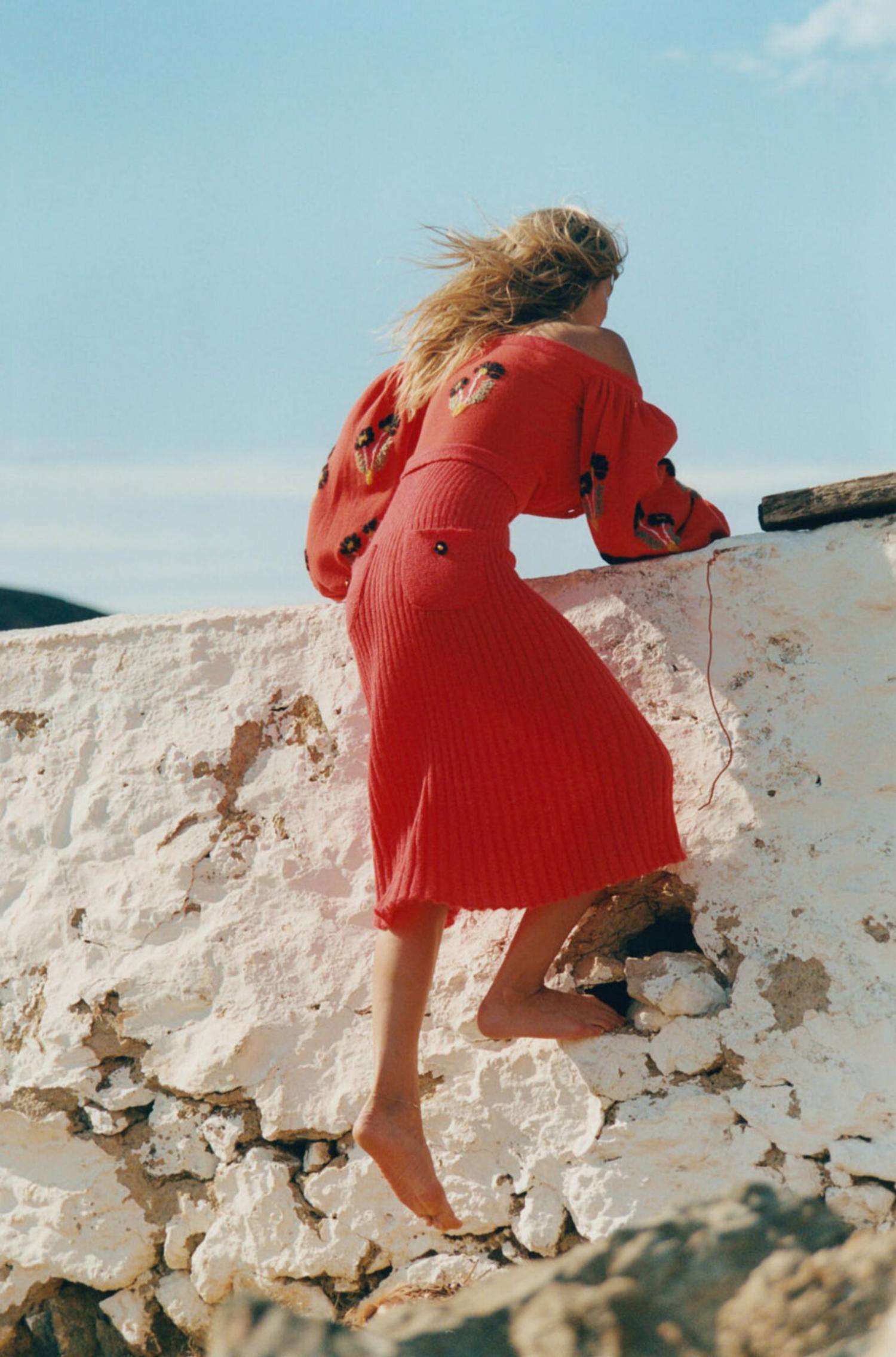 Anna Ewers in Mykonos by Henrik Purienne for Vogue Paris August 2021  Clothing: Dress by Cormio; Makeup using Dior Beauty