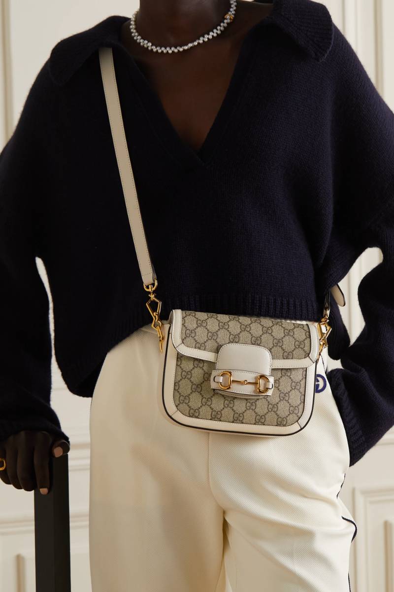 GUCCI White Horsebit 1955 mini leather-trimmed printed coated-canvas shoulder bag Gucci for Women NET-A-PORTER