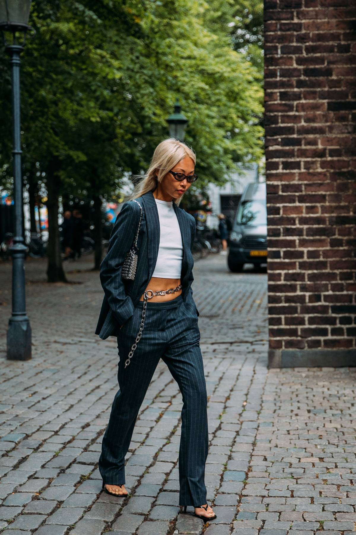 Vanessa Hong Pinstripe Suit Street Style at Copenhagen Fashion Week Spring 2022