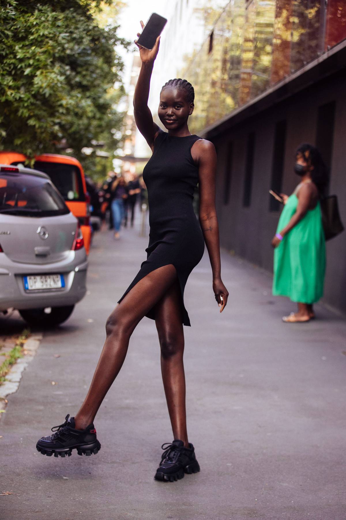 Adut Akech Street Style at Milan Fashion Week Spring 2022 - Photo Melodie Jeng