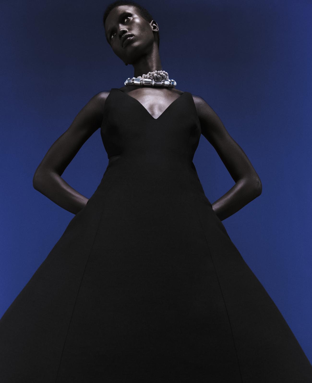 The New Codes of Eveningwear: Amar Akway by Bibi Cornejo Borthwick for Harpers Bazaar December 2021-January 2022. Clothing: Valentino dress