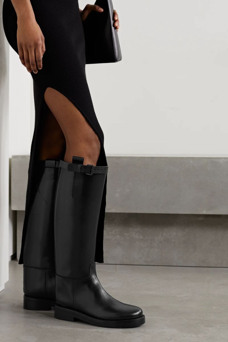 Black Buckled leather knee boots Shop Designer Boots for Women | NET-A-PORTER
