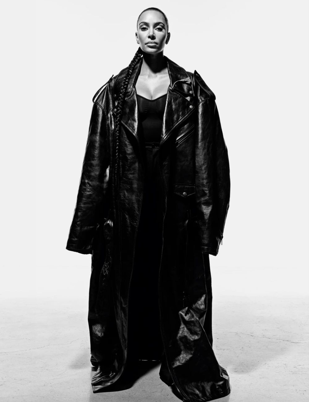 Kim Kardashian West by Mario Sorrenti for i-D Magazine Winter 2021 Clothing & Jewelry: Coat and Pantashoes by Balenciaga; Top by Skims; All Jewelry by Tiffany & Co. 