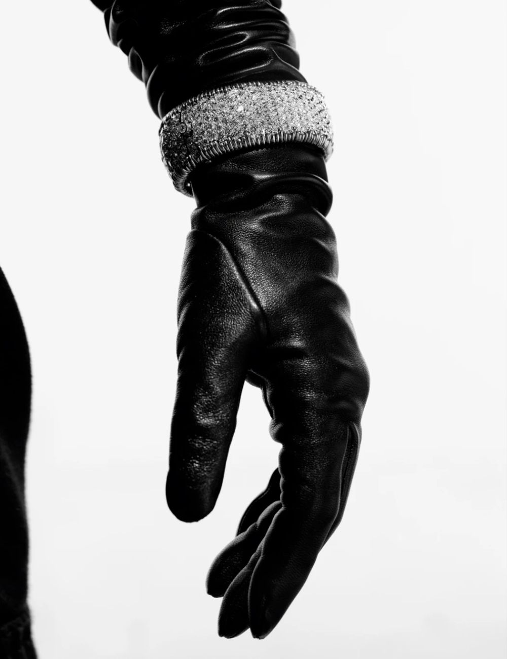 Clothing & Jewelry: Glove by Balenciaga; Bracelet by Tiffany & Co. Model: Kim Kardashian West. Photographer: Mario Sorrenti. Fashion Editor: Alastair McKimm. Hair Stylist: Chris Appleton. Makeup Artist: Mario Dedivanovic. Nail Artist: Honey
