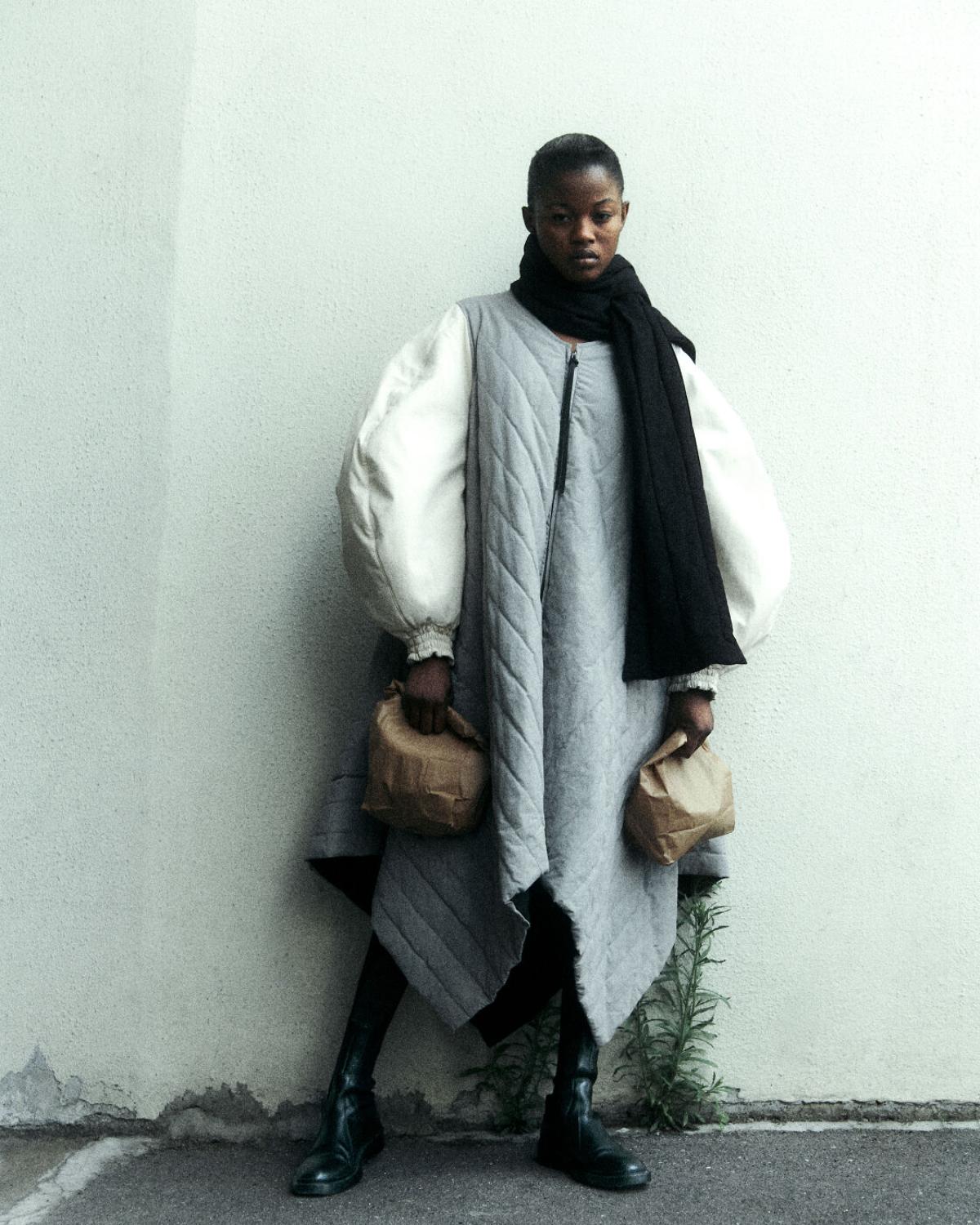 Precious Kevin by Robin Galiegue for Self Service Magazine Fall-Winter 2021. Clothing: Scarf quilted cotton-canvas coat by Loewe