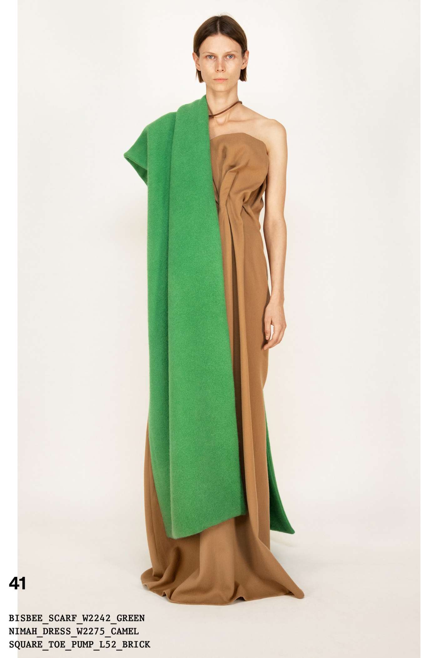 THE ROW Camel Nimah strapless gathered ribbed wool and cotton-blend maxi dress, Green Bisbee alpaca-blend scarf