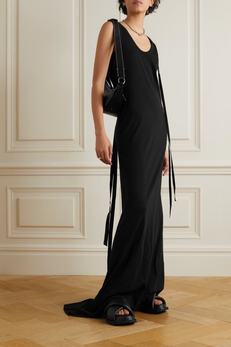Black Elodie tie-detailed cotton-jersey maxi dress  ANN DEMEULEMEESTER  NET-A-PORTER