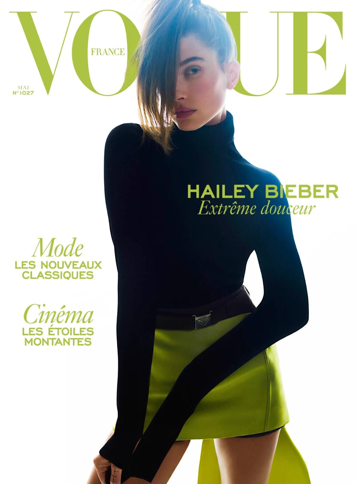 Hailey Bieber Covers Vogue France May 2022 Clothing by Prada