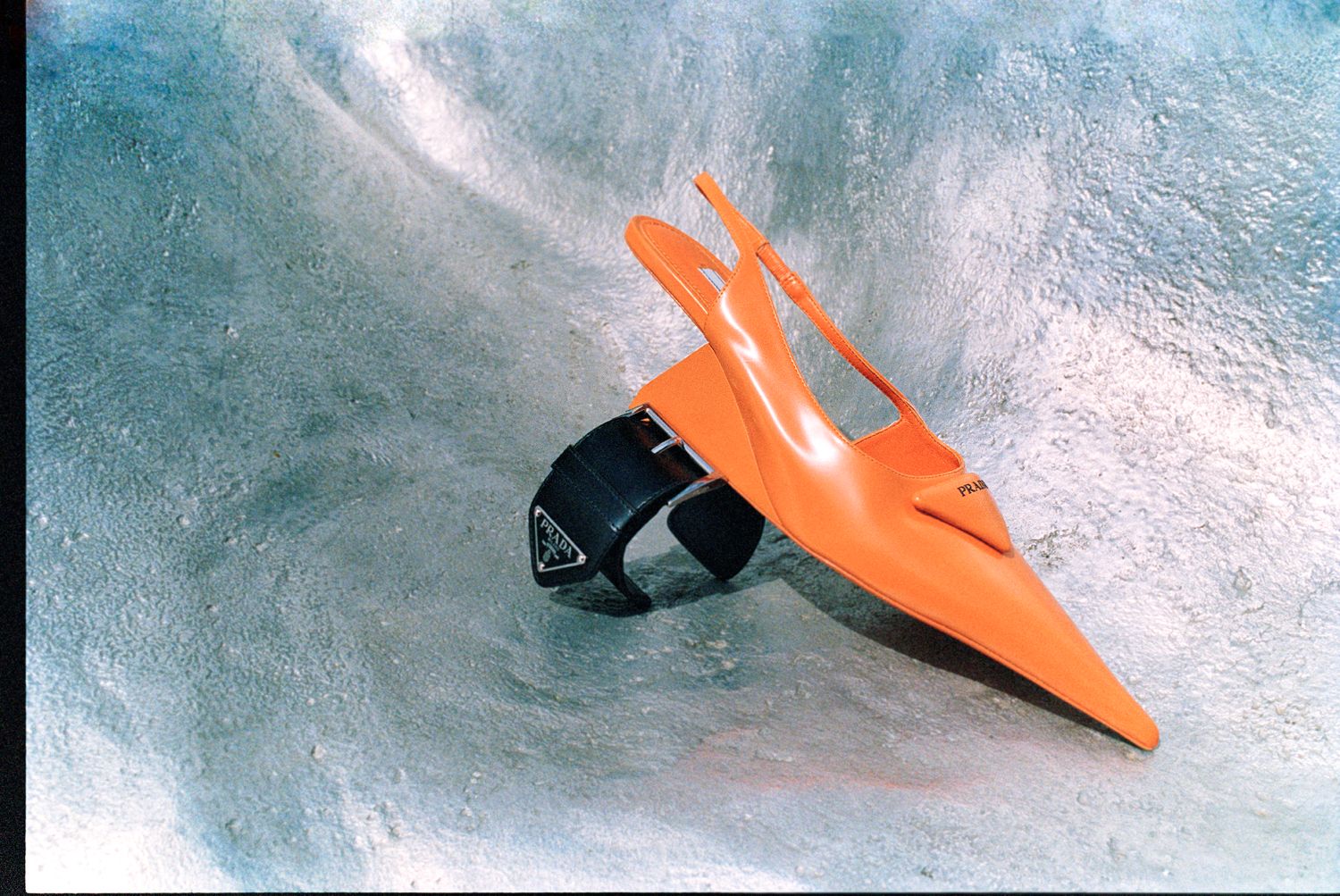 Prada Orange Brushed leather slingback pumps 