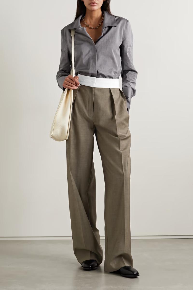 Brown Milla two-tone pleated wool and mohair-blend straight-leg pants  THE ROW  NET-A-PORTER Brand