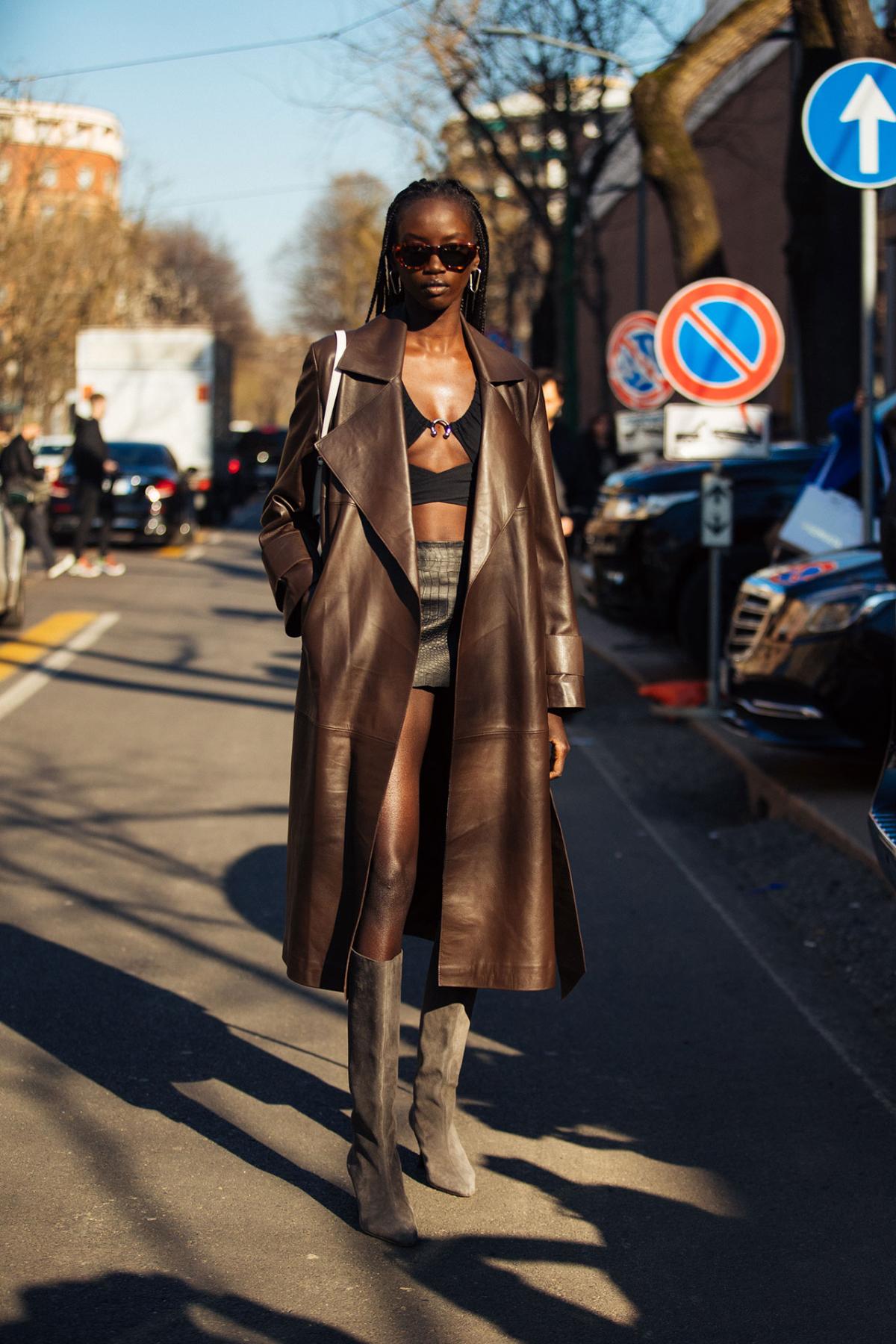 Anok Yai Street Style at Milan Fashion Week Fall-Winter 2022