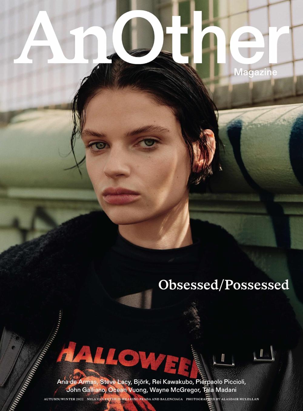 Mila van Eeten Covers Another Magazine Fall-Winter 2022 Leather and shearling jacket by Prada 