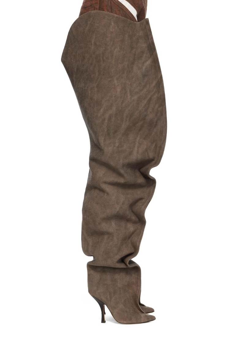 Y/Project Brown Scrunch Boots  SSENSE