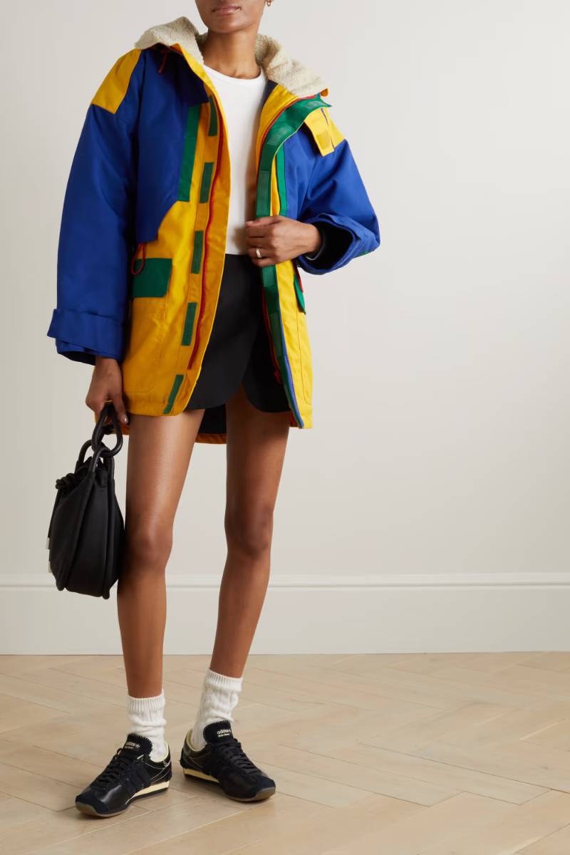 Yellow Gane oversized hooded color-block faux shearling-trimmed shell parka  ISABEL MARANT ÉTOILE  NET-A-PORTER