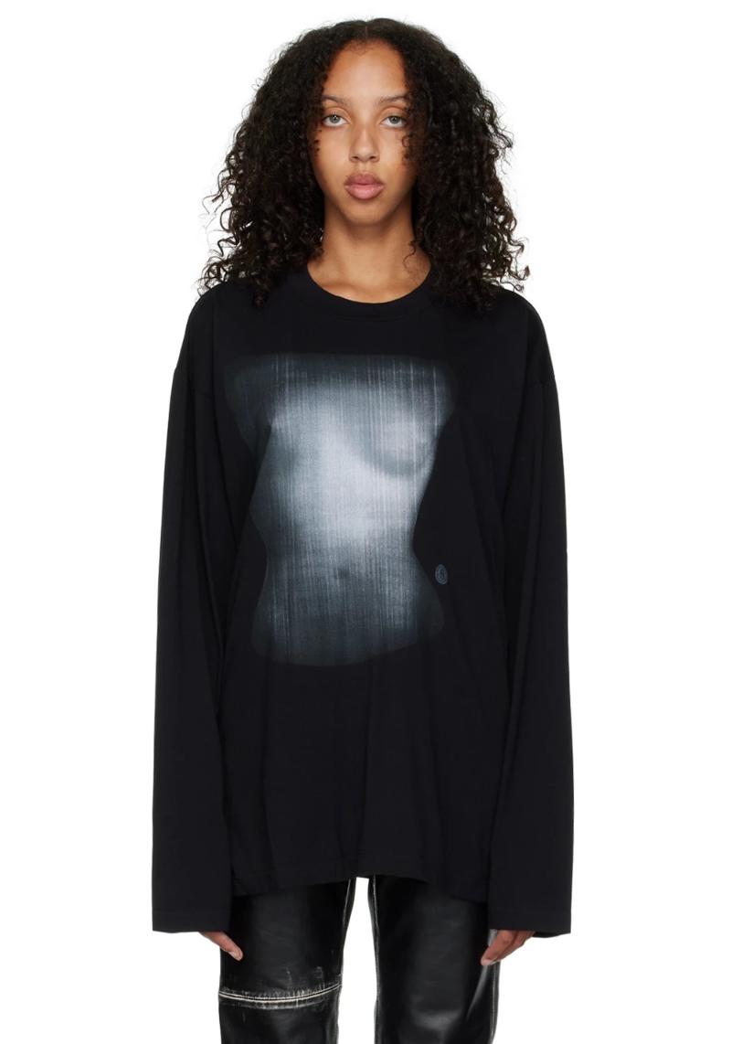 Black Graphic Long Sleeve T-Shirt by MM6 Maison Margiela on Sale