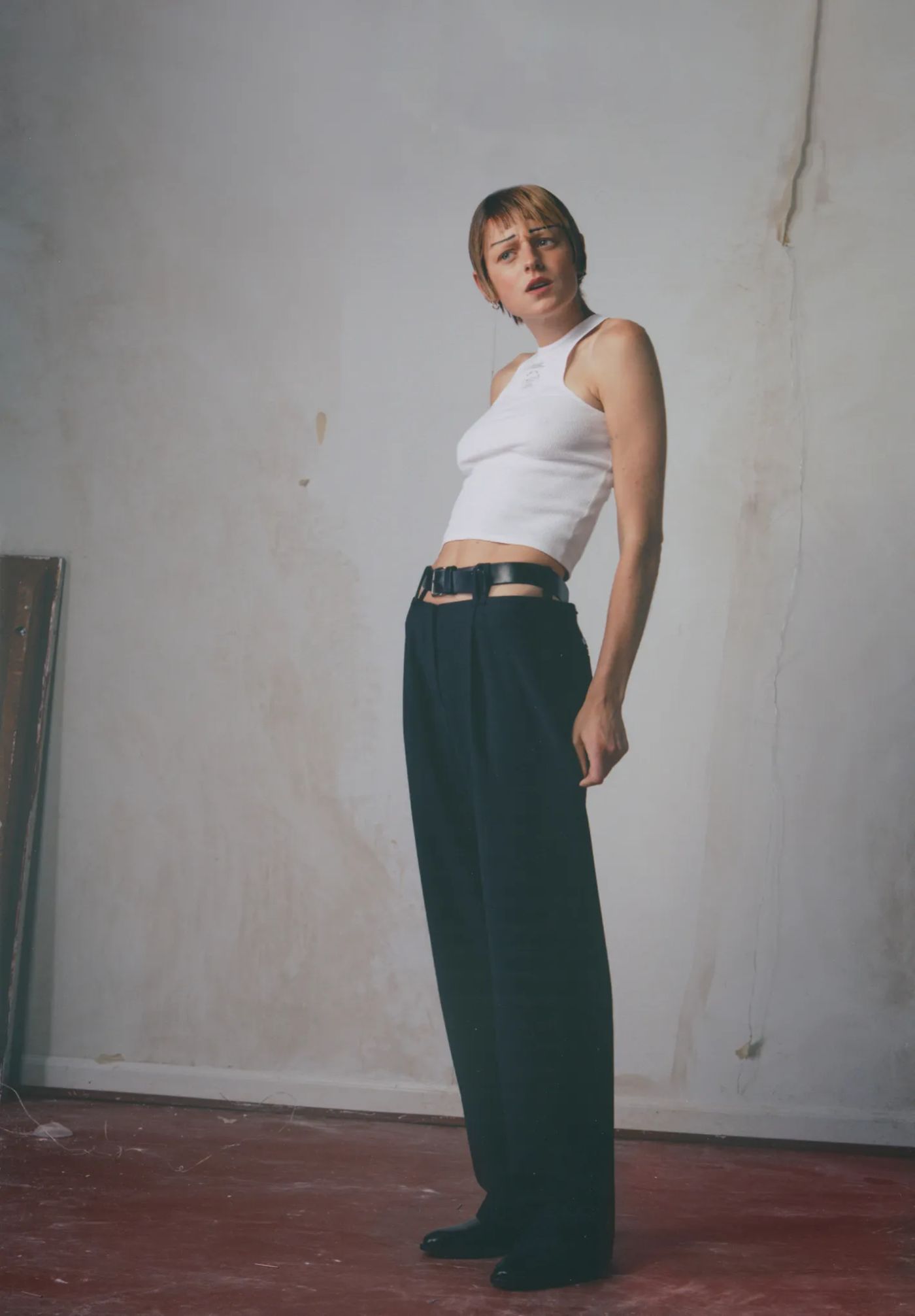 White Tank Top, Luchen Black Deconstructed Trousers