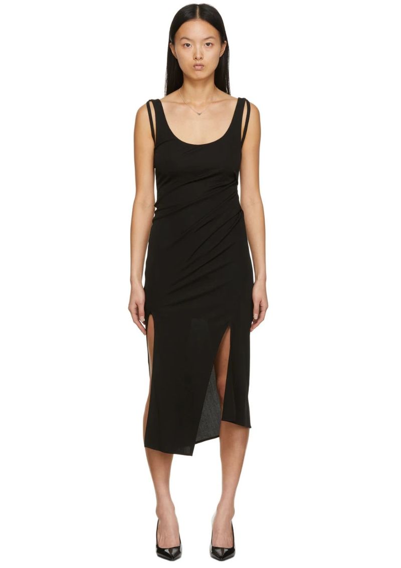 Black Multi Slit Dress by Helmut Lang on Sale