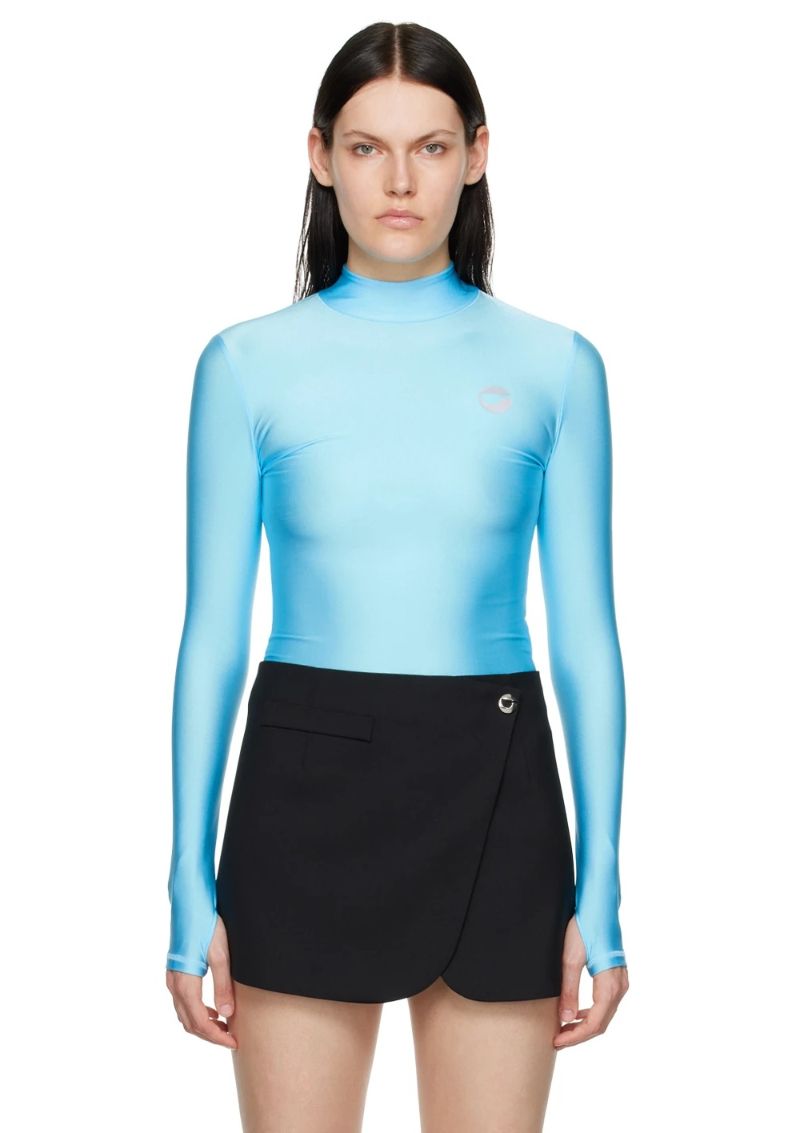 Blue High Neck Long Sleeve T-Shirt by Coperni on Sale