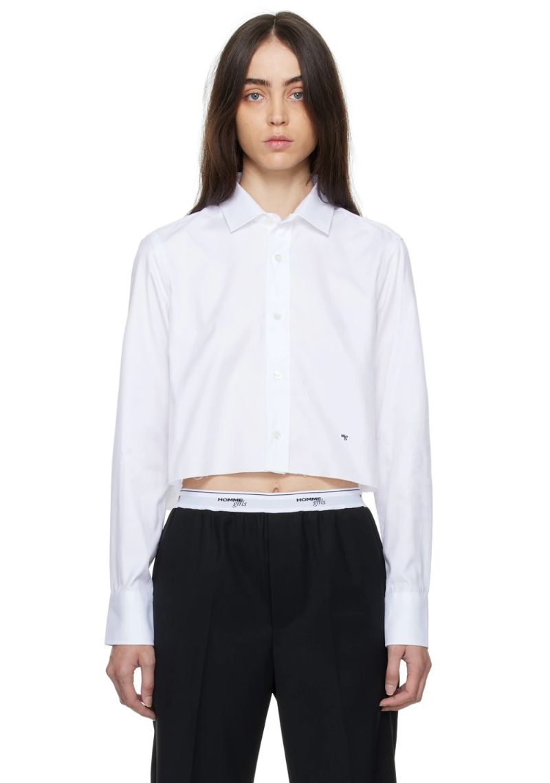 White Cropped Shirt by HommeGirls on Sale