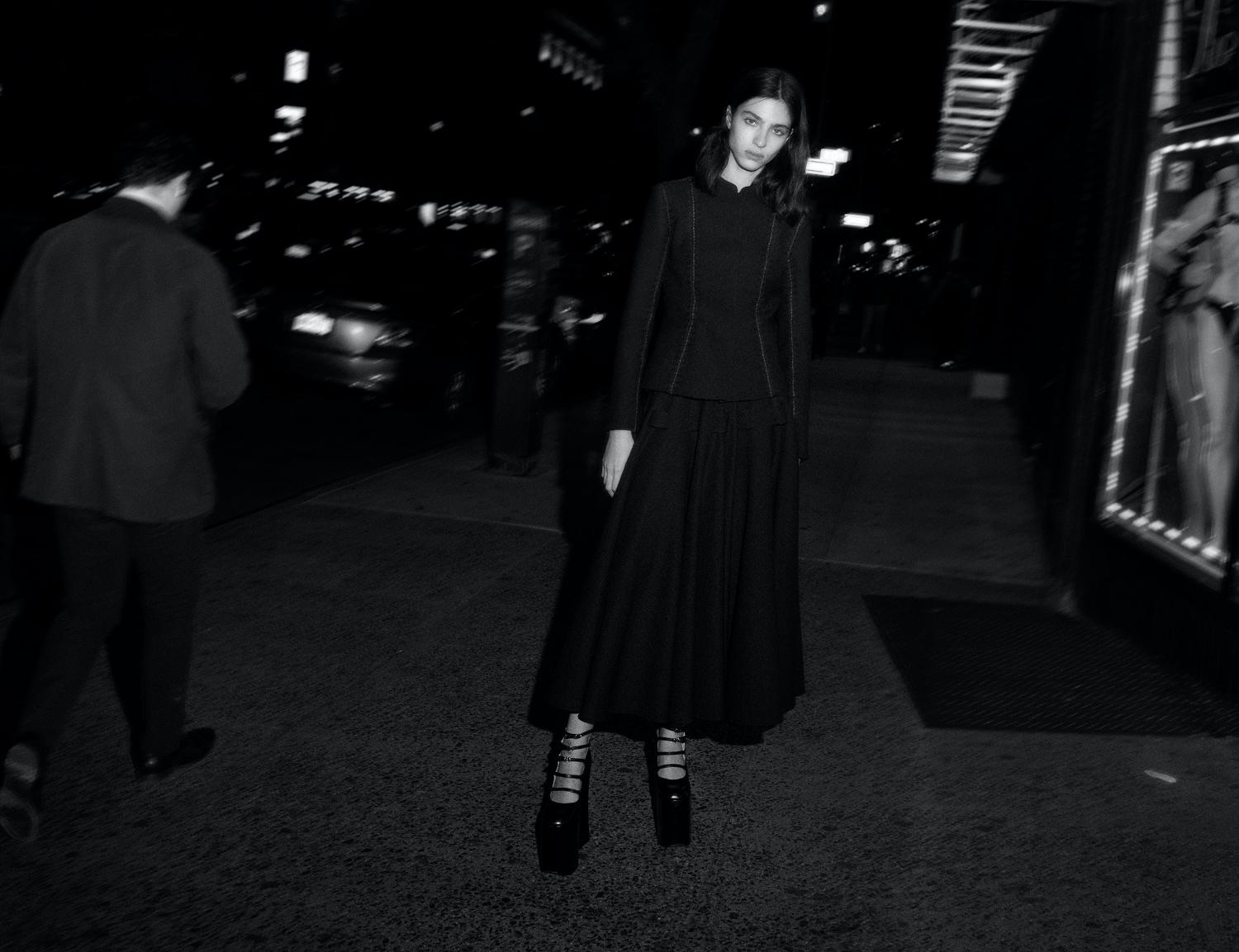 Dior Haute Couture skirt suit, Marc Jacobs Black The Croc Embossed Kiki Heels 