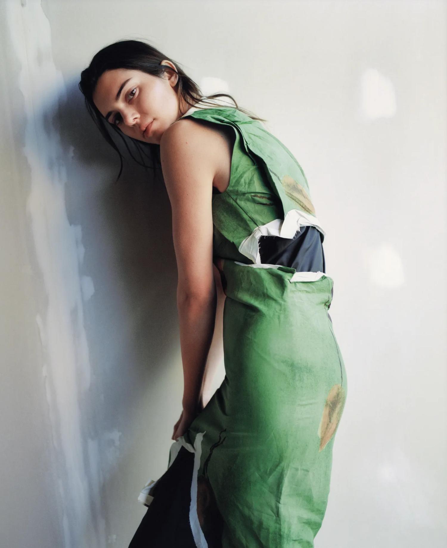 Kendall Jenner in Prada Green Paper-based printed dress for American Vogue March 2023