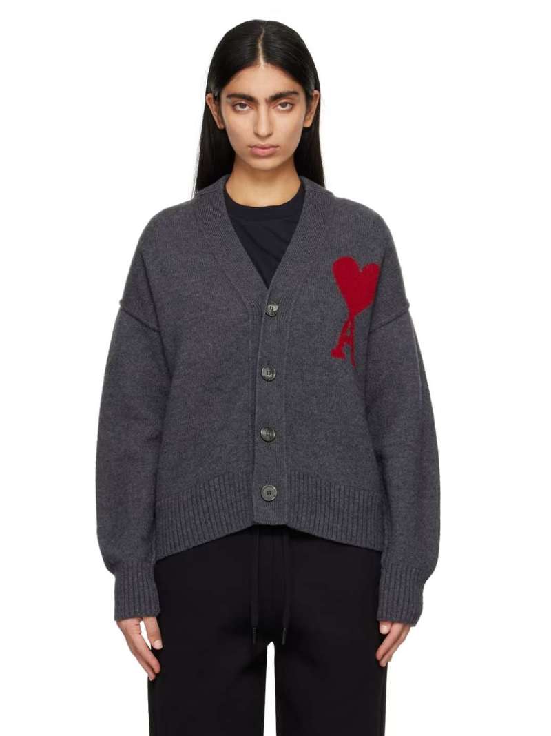 Gray Ami de Cœur Cardigan by AMI Paris on Sale