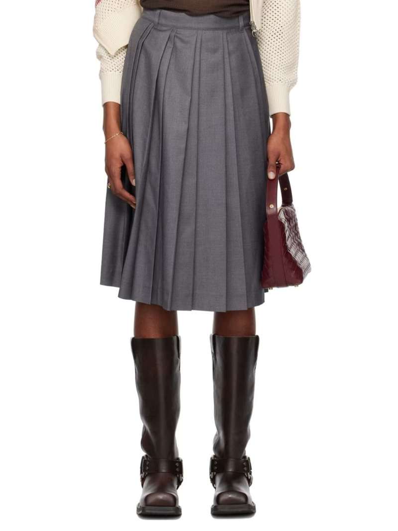 Gray Double Pleats Midi Skirt by Dunst on Sale